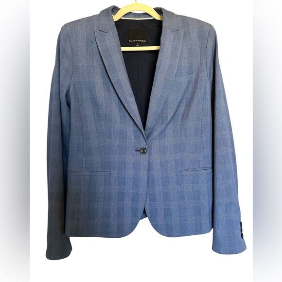 Banana Republic Blue Glen Plaid One Button Blazer 12 - Picture 1 of 9